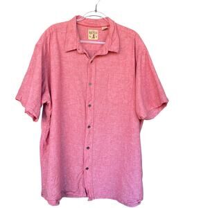 Redhead Mens Button Up Shirt 3X Linen Cotton Lightweight Breathable Red Summer